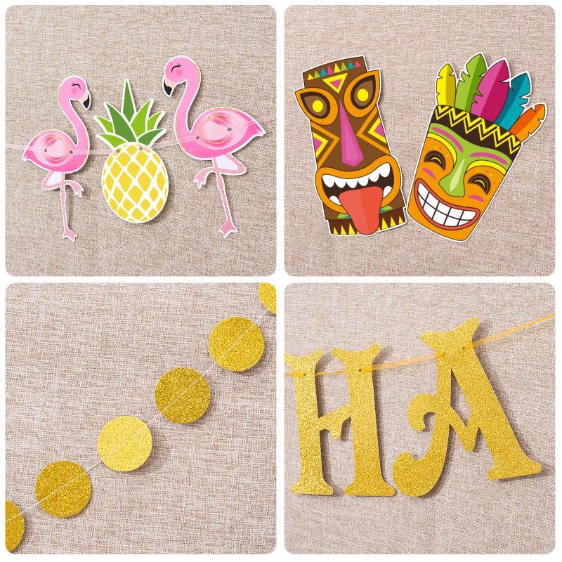 WERNNSAI Hawaiian Aloha Party Banner Decorations - Flamingo Pineapple Tiki Tropical Luau Party Supplies Favors Large Gold Glittery Aloha Sign Flag for Birthday Wedding Summer Beach Pool - Image 5